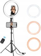 10＂ Selfie Ring Light with Tripod Stand & 3 Phone Holders, sumcoo Dimmable LED Beauty Ringlight for