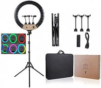 18 inch Ring Light LED Selfie, New RGB Multi-Color, Tripod Stand, 3 Phone Holders, 16 Color Modes, Ad