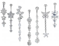 7Pcs 14G Stainless Steel Dangle Belly Button Rings for Women Navel Rings Body Piercing Jewelry
